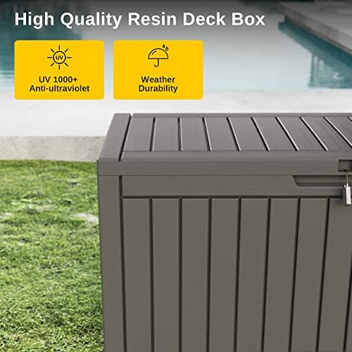 EAST OAK Outdoor Storage Box, 60 Gallon Deck Box Indoor and Outdoor Use, Waterproof Resin Storage Bin for Patio Cushions, Gardening Tools, Lockable, UV Resistant, Grey — view 2