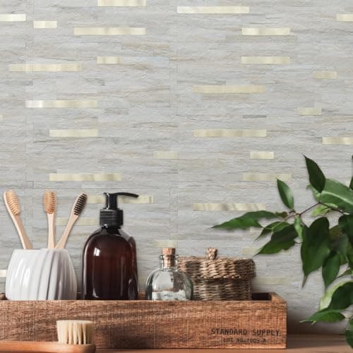 AULIGET 20 Sheets Faux Stone Peel and Stick Backsplash, Beige Marble Look PVC Wall Tile Stick on Backsplash for Kitchen and Bathroom — view 5