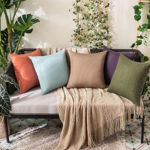 MIULEE Pack of 2 Decorative Outdoor Solid Waterproof Throw Pillow Covers Polyester Linen Garden Farmhouse Cushion Cases for Patio Tent Balcony Couch Sofa 18x18 inch Olive Green — view 4