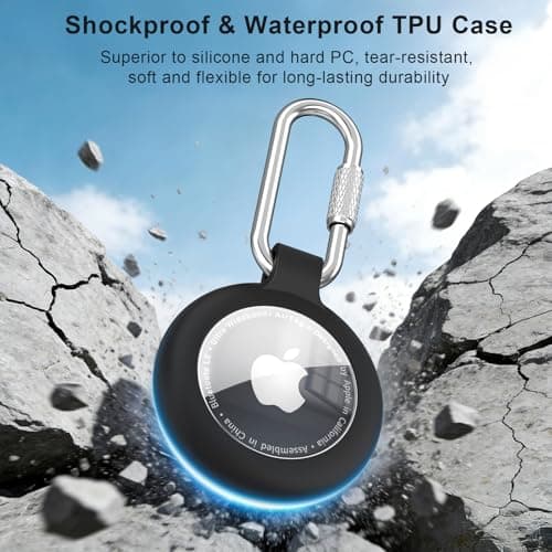 4 Pack AirTag Holder for Apple Air Tag Case, Professional Carabiner, Shockproof TPU AirTag Keychain for Kids, Pets, Keys, Luggage, Backpacks (Black+ Blue+Red+Yellow) — view 2