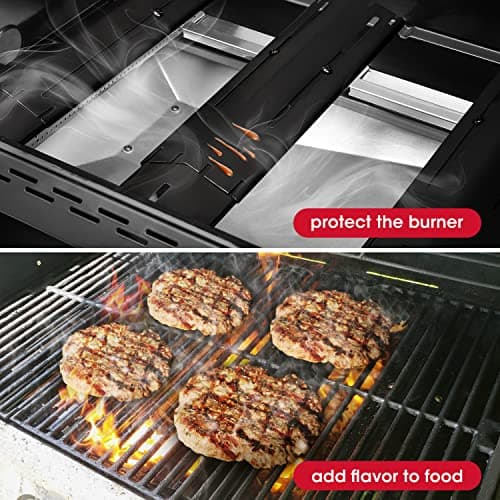 Unicook Heavy Duty Adjustable Porcelain Grill Heat Plate Shield, Heat Tent, Burner Cover, Flame Tamer, Flavorizer Bar for Gas Grill, Extends from 11.75" L up to 21" L, 4 Pack — view 3
