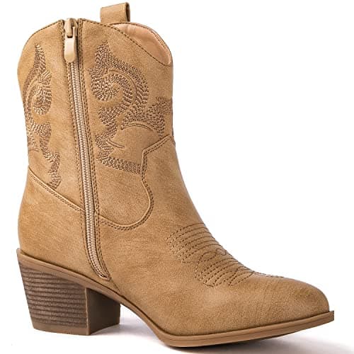 GLOBALWIN Women's The Western Wear Fashion Cowboy Cowgirl Free Birds Country Concert Disco Outfits Low Heel Walking Boots For Ladies, 19yy16 Khaki, 7.5 — view 2