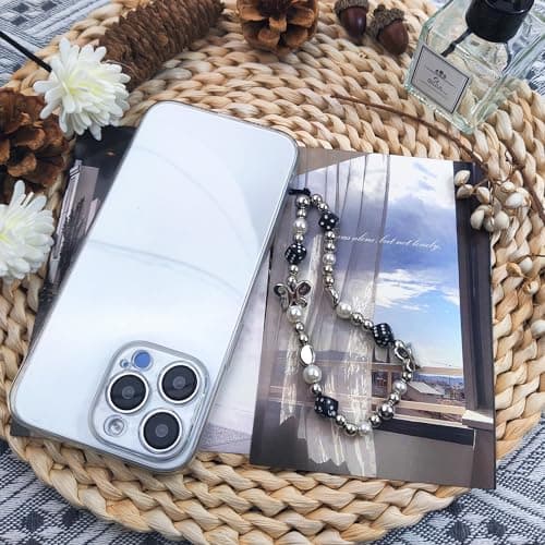AGEN KGEN Phone Charms Cute Beaded Phone Lanyard Wrist Strap Aesthetic CellPhone Keychain Cute PhoneCharms for Women (4x Black Style) — view 2
