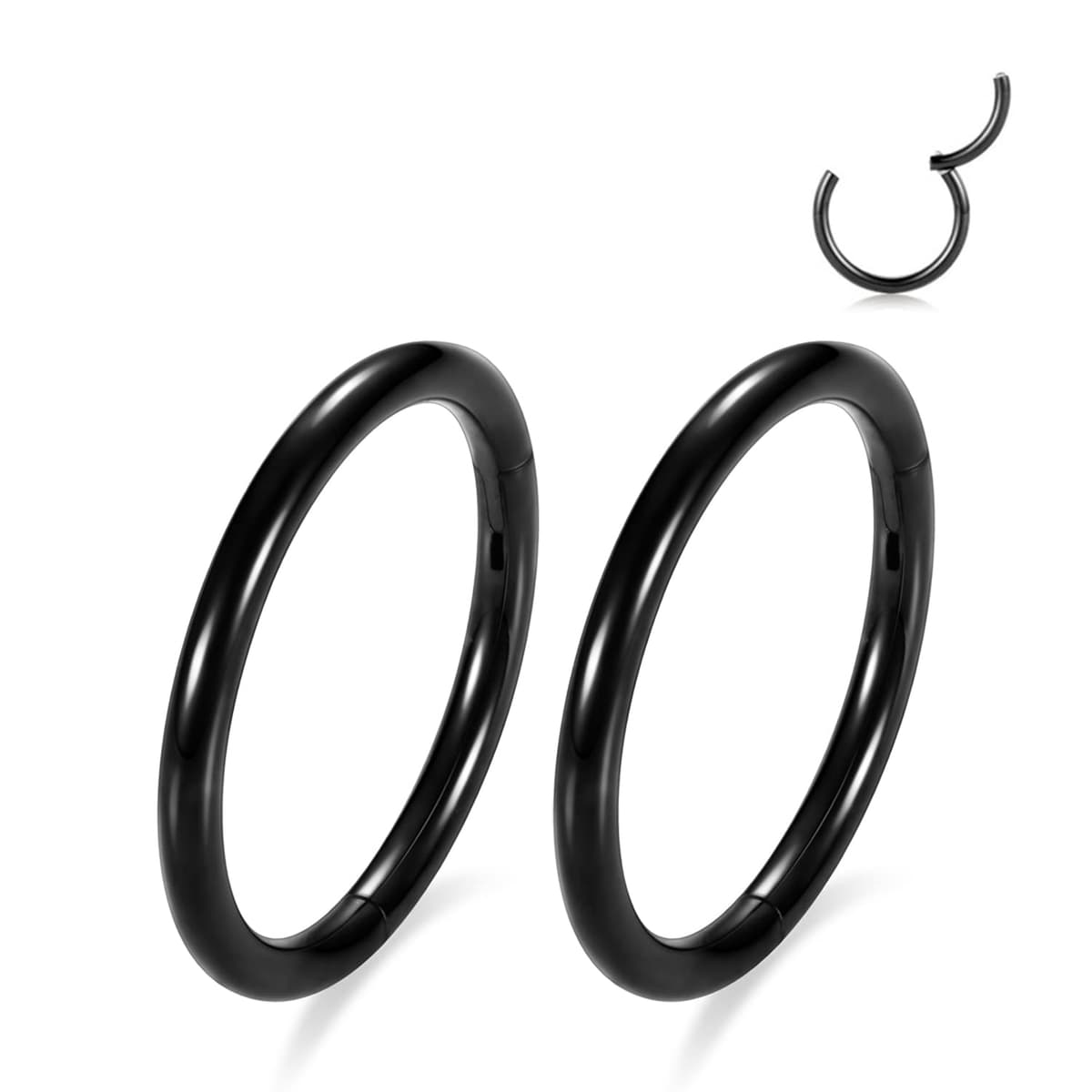GAGABODY 2 Pcs Nose Rings 20G 18G 16G 14G 12G 10G 8G Surgical Steel Piercing Rings for Nose Septum Cartilage Helix Tragus Conch Rook Daith Lobe from 5mm to 16mm Seamless Hoop Unisex Hinged Earrings — view 12