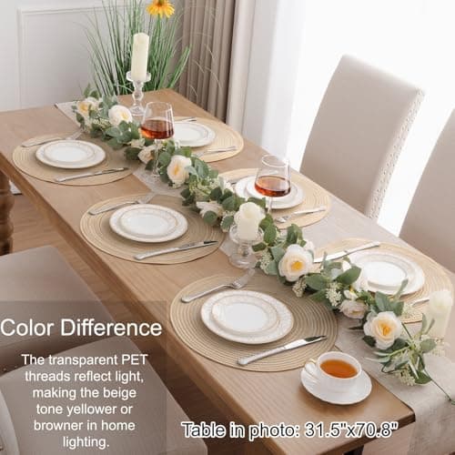 SHACOS 15 inch Round Placemats Set of 6, Cotton Polyester Woven Braided Place Mats, Washable Heat Resistant Non Slip Table Mats for Kitchen Dining Table (Beige, 6) — view 6