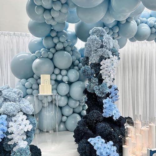 Jobkoo Blue Balloons 12 Inch, 30 Pcs Pale Aqua Blue Balloon Muted Dusty Blue Latex Balloons Matte Retro Powder Light Blue Helium Balloons for Birthday Boho Baby Shower Bachelorette Party Decorations — view 2