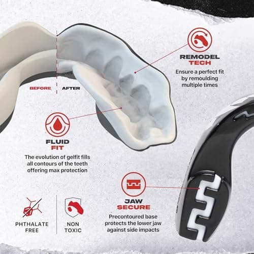 SAFEJAWZ Mouthguard Strapless Slim Fit, Adults and Junior with Case for Boxing, Basketball, Football, MMA, Martial Arts, Hockey and All Contact Sports (Adult (12+ Years), Black Fangz) — view 3