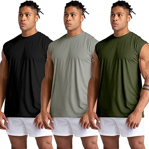 Holure 3 Pack Men's Gym Tank Tops Workout Sleeveless T-Shirts Athletic Muscle Tank Training Bodybuilding Shirts Black/Grey/Green XXL — view 2