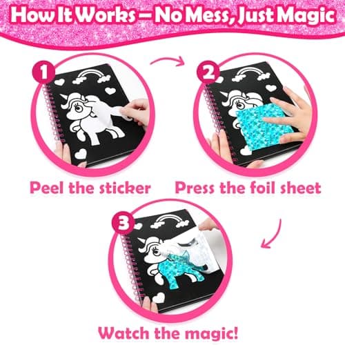 FUNNYB&G Foil Art Craft Kit for Girls 4-10 Years Old: Mess-Free & No-Glue, Create 16 Sparkly Princess Unicorn Pictures – Perfect Travel Toy & Birthday Gift for Kids (Princess) — view 3