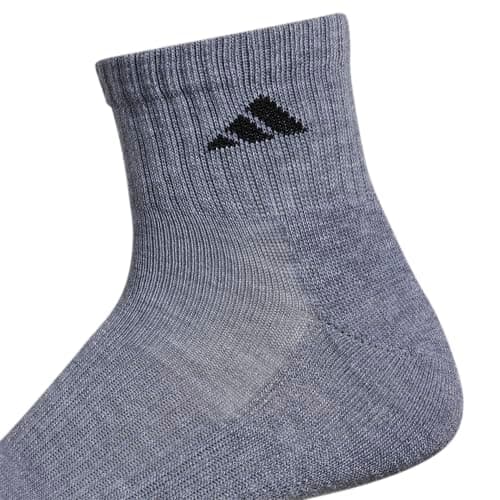 adidas Men's Athletic Cushioned Quarter Ankle Socks (6 Pairs) Durable & Comfortable, Heather Grey/Black, L — view 3