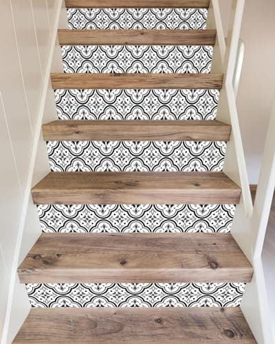 FLFK Stair Riser Decals - Black Patterns Stair Stickers Murals Peel and Stick Self-Adhesive for Home Decor, 39.3" W x 7.08" H x 13Pcs — view 4