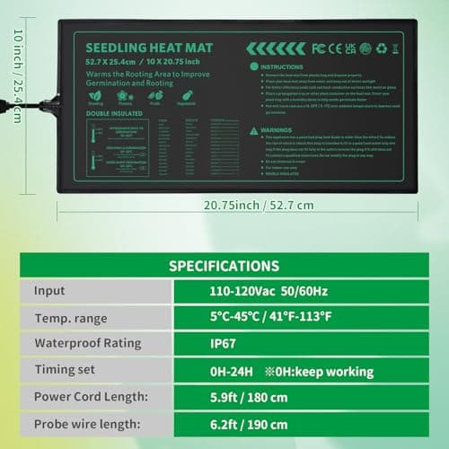PETZOOKA Seedling Heat Mat with Temperature Control Durable Waterproof Plant Heating Pad 10"x 20.75" for Germination, Indoor Gardening, Greenhouse — view 4