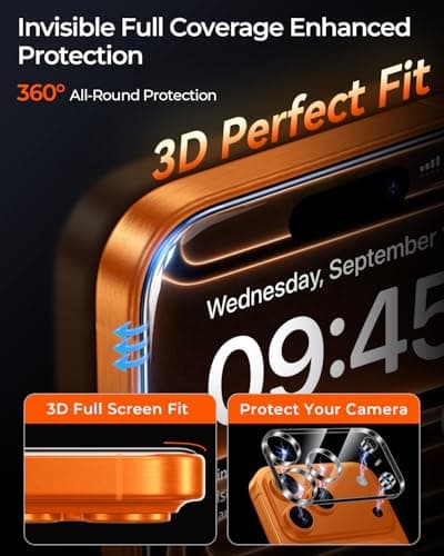 MRGLAS TOP 9H+ 2+2 Packs for iPhone 17 Pro Max Screen Protector with Camera Lens Protector [Zero Bubble][10X Military Protection] 17 ProMax Tempered Glass Full Edge Coverage, HD Clear, Case-Friendly — view 3