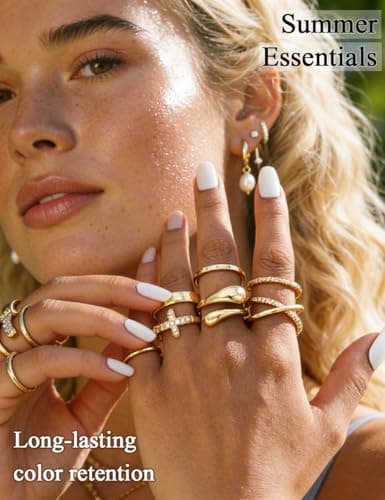 iF YOU Non Tarnish Chunky Gold Rings for Women, 14K Gold Plated Dainty Stackable Cross Cubic Zirconia Ring Set, Knuckle Stacking Statement Wedding Bands Jewelry Gift Idea for Mom Wife Size 7 — view 2
