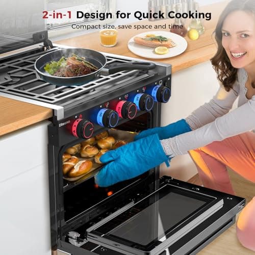 CAMPLUX RV Propane Oven Stove Combo 17-Inch with Flame Failure Protection