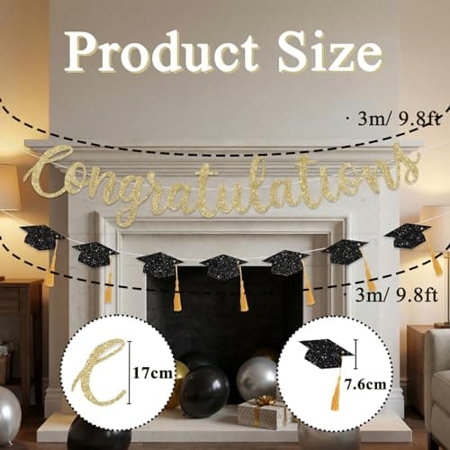 Graduation Decorations 2026, Congratulations Banner Grad Decorations Class Of 2026, Gold Glitter Graduation Banner with Tassels Congrats Decor for Prom Party, College, High School (Assembled)
