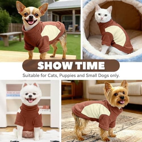 SEHFKKD Small Fleece Dog Sweater with Leash Ring Soft Warm Fall Winter Dog Clothes Cute Cat Apparel Puppy Sweaters Classic Pullover Doggy Sweatshirts Chihuahua Costumes Cat Outfits(Brown,M) — view 5