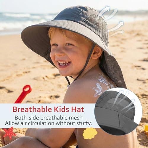 scenicamp 2 Pack Kids Sun Hat with Neck Flap, UV Protection 50+ Wide Brim Summer Beach Hat for Toddler Boys Girls, Outdoor Play Swimming Gardening and Hiking(Purple,Grey) — view 4