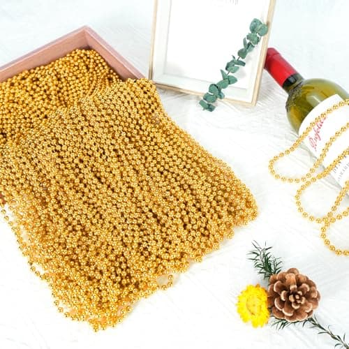 SHAOQINLIN 24 PCS Gold Mardi Gras Beads, Christmas Necklaces, Gold Bead Necklace, 33'' Metallic Party Beads Necklaces Bulk for Mardi Gras, Christmas, New Year's Day, Carnival Party Favors — view 2