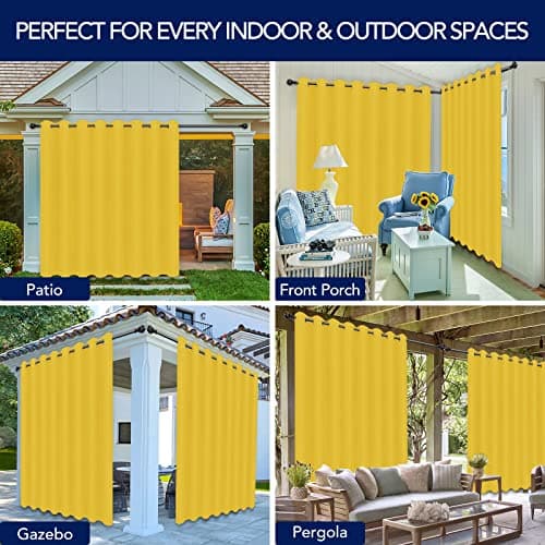 PureFit Outdoor Curtains for Patio Waterproof Weatherproof, UV Resistant Outside Curtains for Gazebo, Front Porch, Pergola, Sun Blocking Privacy Curtain, 120W x 95L inch, 1 Panel, Yellow — view 4