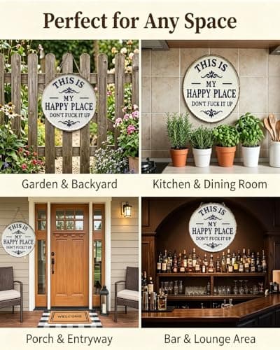 12in Happy Place – Vintage Statement Metal Sign,“This is My Happy Place Don’t Fuck It Up”, Funny Garden or Home Decor for Fence, Kitchen or Bedroom – Funny Home Decorative(12in-1pc#) — view 3