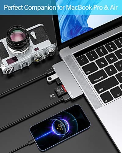 RayCue USB C Adapter for MacBook Pro/MacBook Air M1 M2 M3 2023 2022 2021 13" 15" 16",6 in 1 USB-C Hub MacBook Pro Accessories with 3 USB 3.0 Ports, USB C to SD/TF Card Reader and Thunderbolt 3 PD Port — view 5
