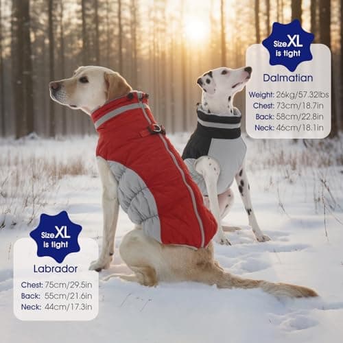 FUAMEY Dog Coat for Medium Dogs,Waterproof Dog Winter Jacket with Harness Built in Puppy Cold Weather Coats Reflective Pet Vest with Zipper Warm Fleece Dogs Snowsuit Windproof Red M — view 5