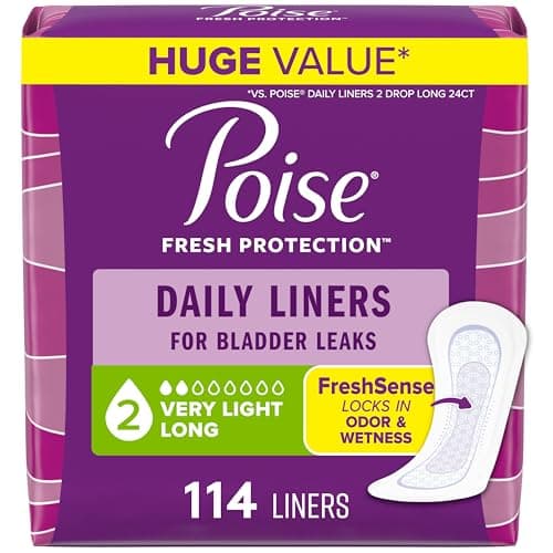 Poise Daily Postpartum Incontinence Panty Liners, Very Light Absorbency, Long, 114 Count