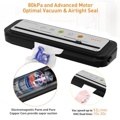 Updated Vacuum Sealer Machine 2025, MEGAWISE Food Sealer w/Starter Kit, Dry & Moist Food Modes, Compact Design with 10 Vacuum Bags & Built-in Cutter (Grey)