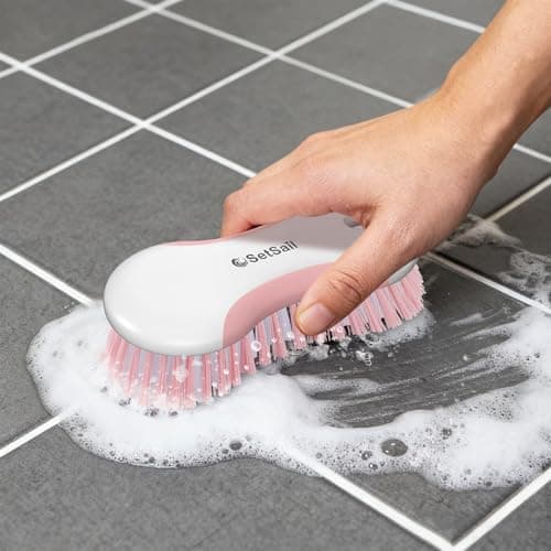 SetSail Multi-Purpose Scrub Brush of 2 Pack, Stiff Bristles Cleaning Brush with Non-Slip Grip Heavy Duty Scrub Brushes for Cleaning Bathroom Kitchen Tile Bathtub Sink, Pink — view 5