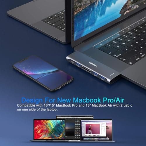 USB C Adapter for MacBook Pro/Air M1 M2 2021 2020 2019 2018,MOKiN Hub MacBook Pro Accessories with 3 USB 3.0 Ports,USB C to SD/microSD Card Reader and 100W Thunderbolt 3 PD Port — view 5