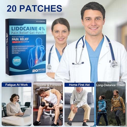 4% Lidocaine Pain Relief Gel Patches, Maximum Strength Topical Analgesic
