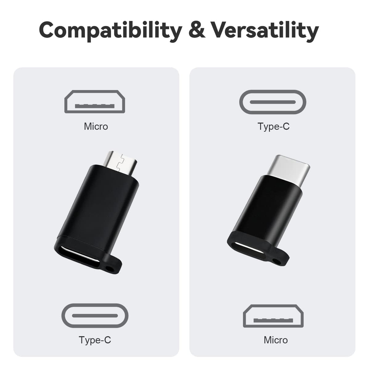 Adaptador USB C a USB 3.0, Adaptador USB C Hembra a USB Macho, Adaptador USB C a Micro USB, Adaptador Micro USB (Hembra) a USB C (Macho) con Cordón (4 Pack) para MacBook Pro, Samsung, PC — view 2