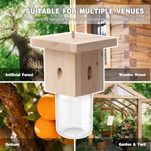 1 PCS Wood Carpenter Bee Trap for Outside - Best Bee Trap - Nature Hanging Carpenter Bee Traps Plastic Jar Outdoor - Insect Traps — view 3