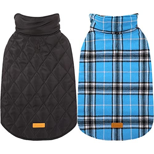 Kuoser Waterproof Dog Coat, Reversible Dog Jacket for Large Dogs, Adjustable Durable Doggie Winter Coat for Groowing Puppies Warm Puppy Cold Weather Apparel, Blue 2XL