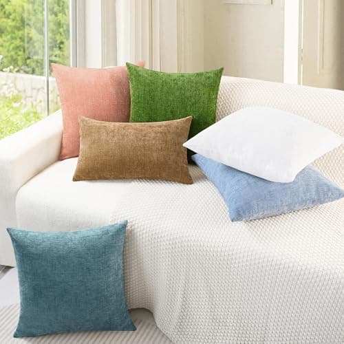 CaliTime Throw Pillow Covers Decorative 18 X 18 Inches Pack of 2 Cozy Chenille Cushion Cases for Couch Sofa Bed Living Room Home Smoke Blue — view 3