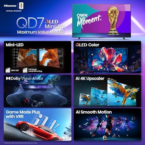 Hisense 50QD7QFM - 50" 4K Smart Mini-LED Fire TV (2025 Model), QLED Color, 60Hz Game Mode PRO, Dolby Vision, Dolby Atmos, AI Smooth Motion with MEMC, Alexa Built in with Voice Remote — view 2