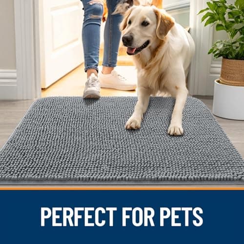 OLANLY Dog Door Mat for Muddy Paws 30x20, Absorbs Moisture and Dirt, Absorbent Non-Slip Washable Doormat, Quick Dry Chenille Mud Mat for Dogs, Entry Indoor Entryway Carpet for Inside Floor, Grey — view 5