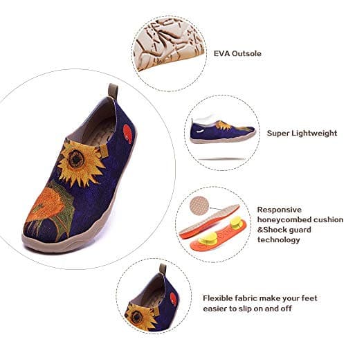 UIN Men's Walking Travel Shoes Slip On Canvas Casual Loafers Lightweight Comfort Art Painted Fashion Sneaker Sunflower II (10) — view 3