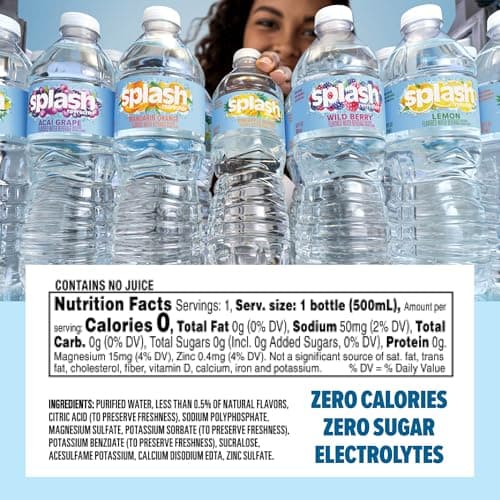 SPLASH REFRESHER Flavored Water Bottles, Wild Berry Flavor - 6-Pack, 16.9 Fl Oz - Refreshing Flavored Bottled Water with Electrolytes - Zero Sugar & Zero Calories
