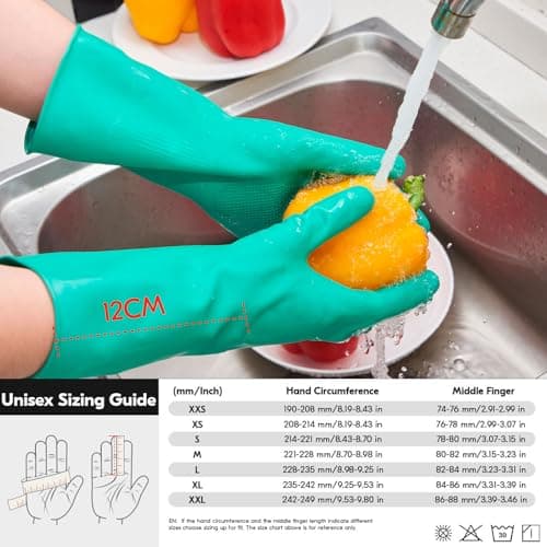 Vgo 10Pairs Reusable Household Cleaning Gloves,Rubber Dishwashing gloves,Extra Thickness,Long Sleeves,Kitchen Cleaning/Working/Painting/Gardening/Pet Care(L,Green,HH4601) — view 5