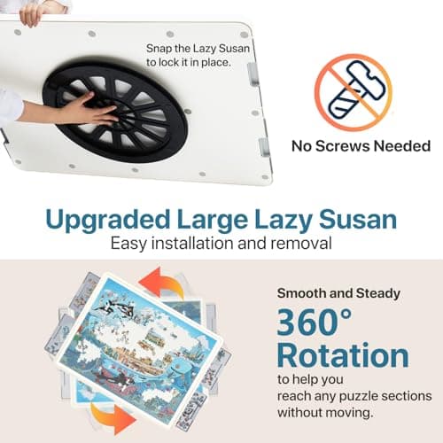 Playboda 1500 Pieces Rotating Plastic Puzzle Board with Drawers and Cover, 35"x27" Portable Spinning Jigsaw Puzzle Table for Adults, Upgraded Lazy Susan, Ideal Gift for Mum — view 4