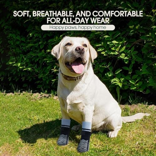 Kuoser Non Slip Dog Socks for Hardwood Floors, Dog Grippy Socks with Double-Sided Traction, Anti Slip Dogs Booties Paw Protectors to Prevent Licking Paws for Small Medium Large Senior Dogs, 4 Pack-L — view 4