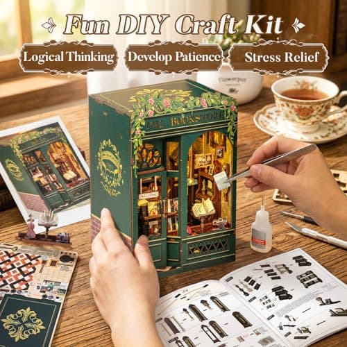 CUTEBEE Book Nook Kit - DIY Miniature House Kit for Adults, Dollhouse Booknook Library Bookshelf Decor 3D Wooden Puzzle, Gifts for Family, Friends — view 3