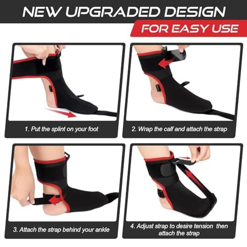 Plantar Fasciitis Night Splint Sock: Soft Plantar Fasciitis Brace with Arch Support for Sleeping Achilles Tendonitis Foot Drop Heel Pain - Plantar Fasciitis Relief for Women and Men Black-Red (Large) — view 4