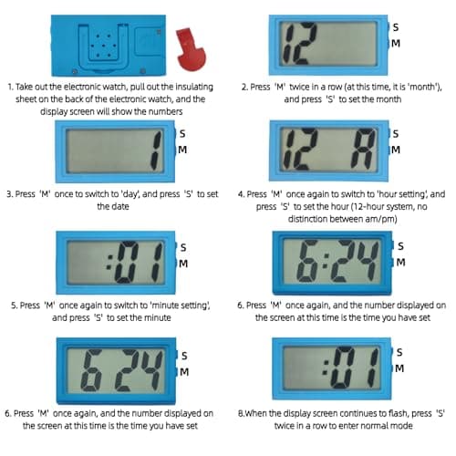 Small Digital Clock，Portable Travel Clock，Classroom Bedroom Bathroom Glass Car Motorcycle Dashboard Mini Clock Battery Operated Self Adhesive (1, Blue) — view 2