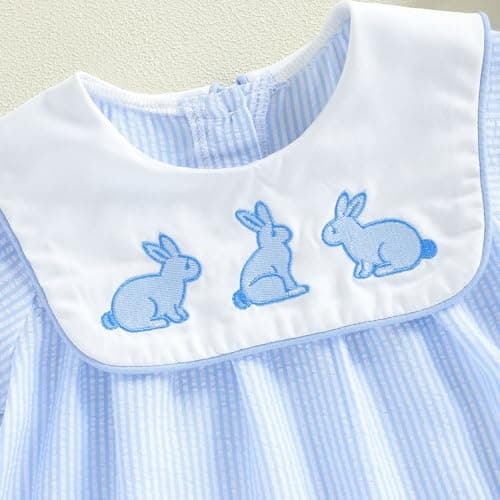 Baby Boy Easter Romper Clothes Short Sleeve Bunny Embroidery Jumpsuit Newborn Playsuit Outfits (Blue, 0-3 Months) — view 5