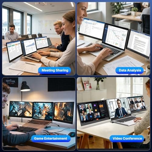 VueForge Laptop Screen Extender, 15.6” Ultra-Slim Triple Portable Monitor for Laptop, Two Cable USB-C/HDMI Plug-Play, Travel Dual Monitor for 13–17.3" Laptops, MacOS/Windows/Android — view 5