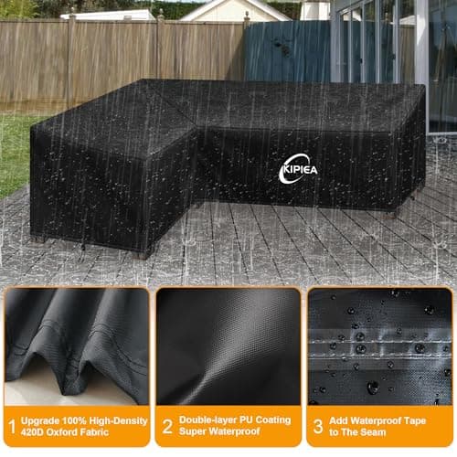 Kipiea Patio V-Shaped Sectional Sofa Cover, 420D Heavy-Duty Oxford Fabric Outdoor Sectional Cover with 6 Windproof Buckles, Anti UV and No Tears, No Fading (89" x 89"L x 33.5"D x 31"H)Black — view 2