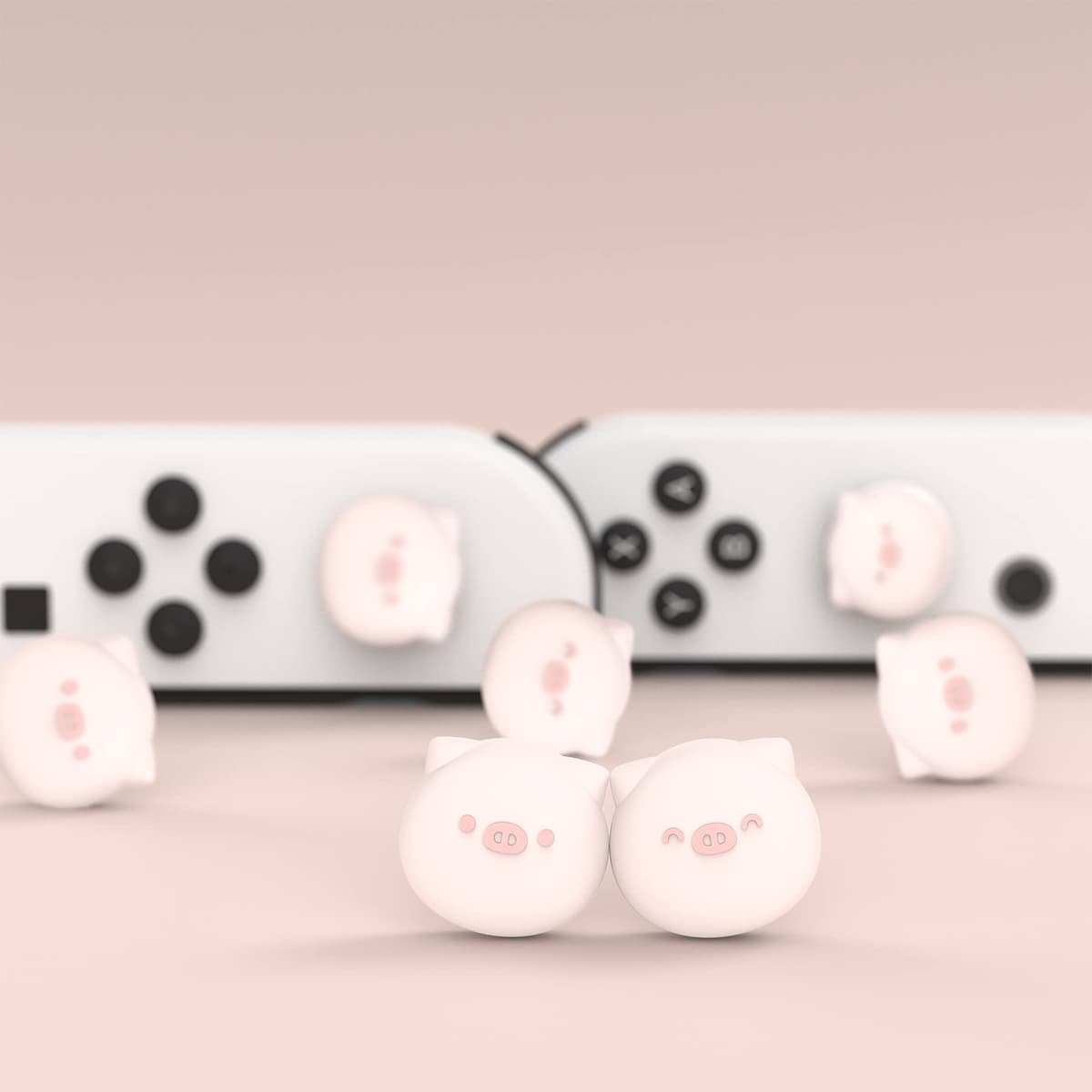 PlayVital Agarres para Pulgar para Nintendo Switch Joycon, Tapas de Joystick de Silicona, Thumb Grips para Switch/OLED/Lite, Protectores de Thumbstick (Cerdito-Rosa Milenario) — view 6